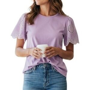 Talbots Plus Lavender Eyelet Top X Soft Feminine Balletcore Cottagecore Elevated